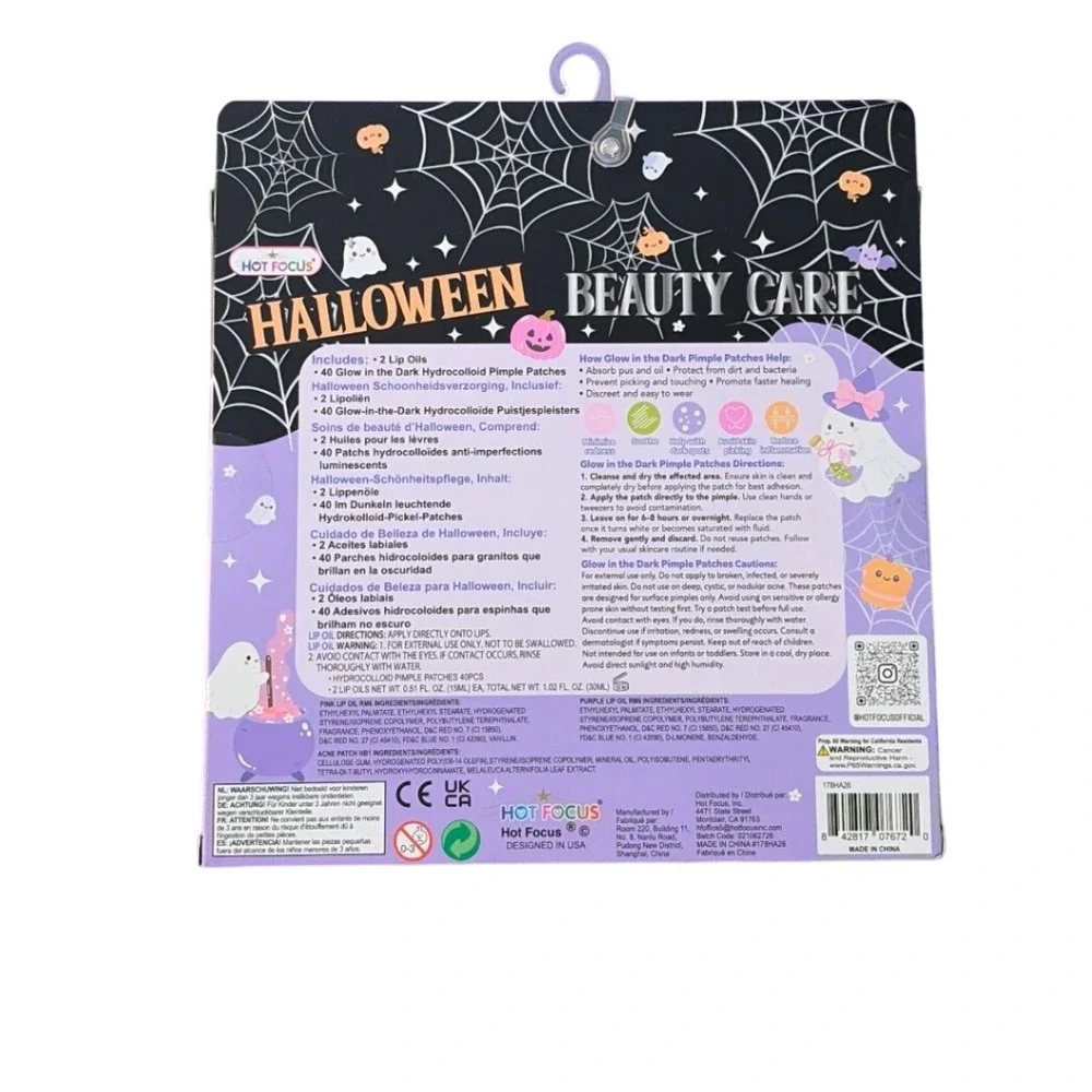 Hot Focus Halloween Beauty Care Set Glow in the Dark Pimple Patches & 2 Lip Oils